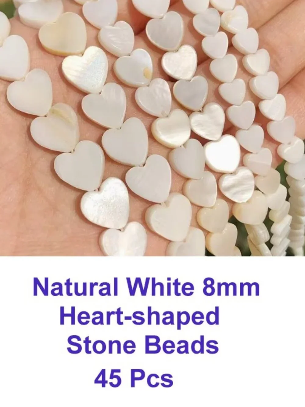 Natural White Heart-shaped Stone Beads  8mm  45 Pcs